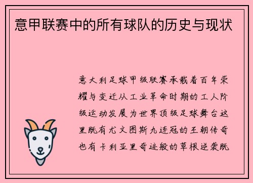 意甲联赛中的所有球队的历史与现状